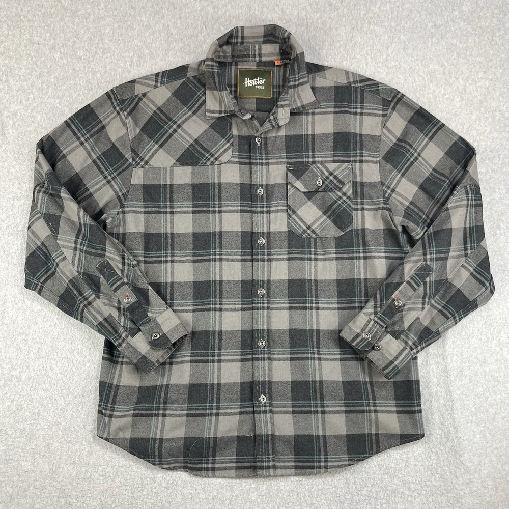 Howler Bros Flannel Shirt Mens Large Gray Black Plaid Heavy Outdoors Hiking